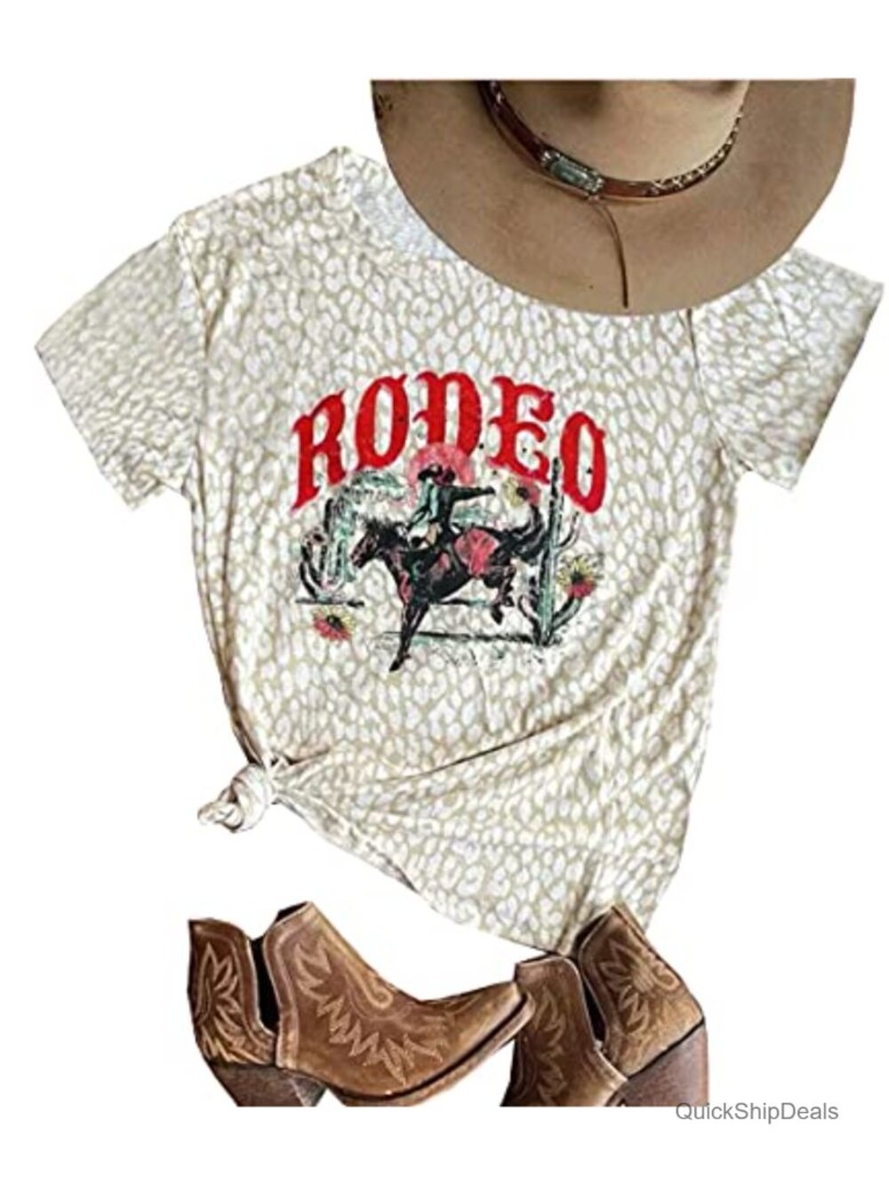Western Cowboy Graphic T-Shirt Women Cowgirl Rodeo Cactus Tee